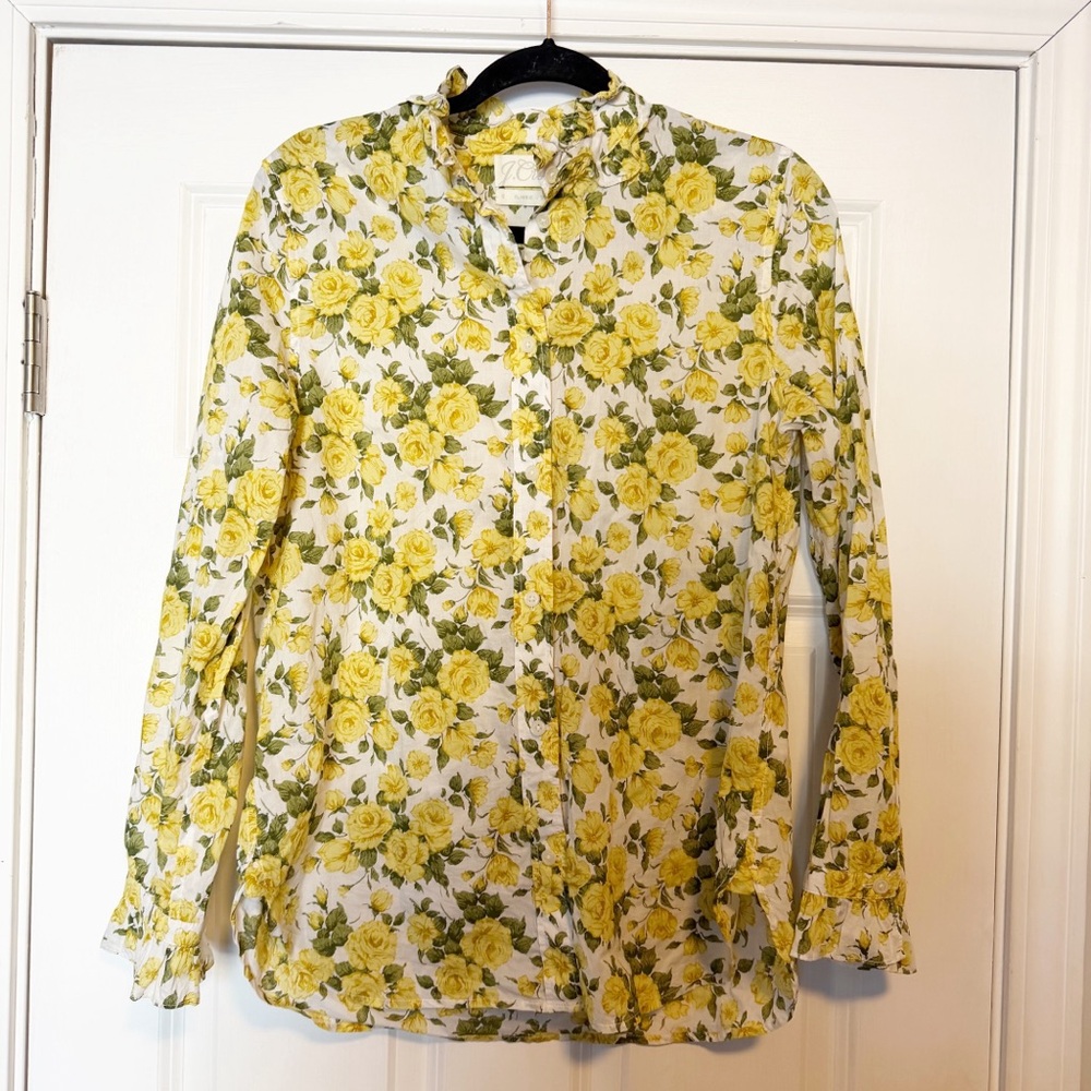 J.Crew Classic-fit ruffleneck shirt in Liberty® Carline Rose. - Picture 2 of 7